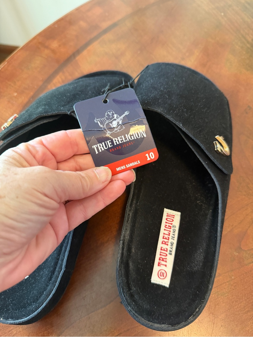 True Religion Billy Faux Suede Slides NEW Black Sandals Men’s Size 10 Shoes - Picture 7 of 9